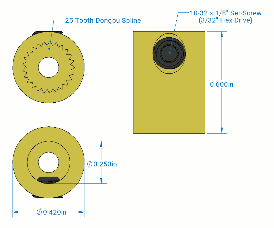 Dongbu Spline Servo to 1/4″ Shaft Coupler (Set Screw) Steplab